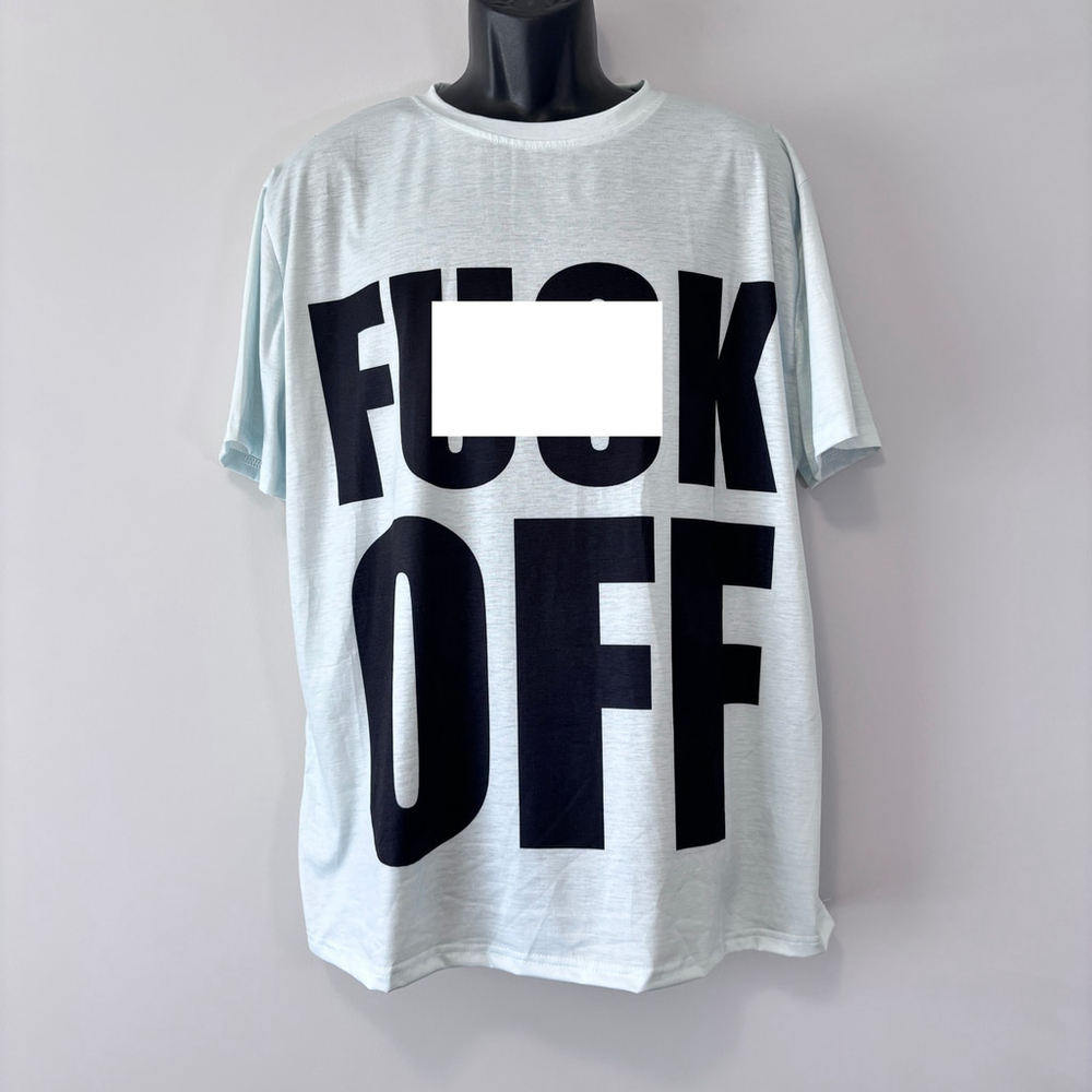 SHEIN Men's Large Light Blue Graphic Tee “F*** OFF” Bold Statement Shirt NIB